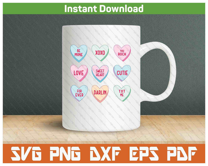 Candy Sweet Hearts Love Valentines Day SVG PNG Digital Printable Files