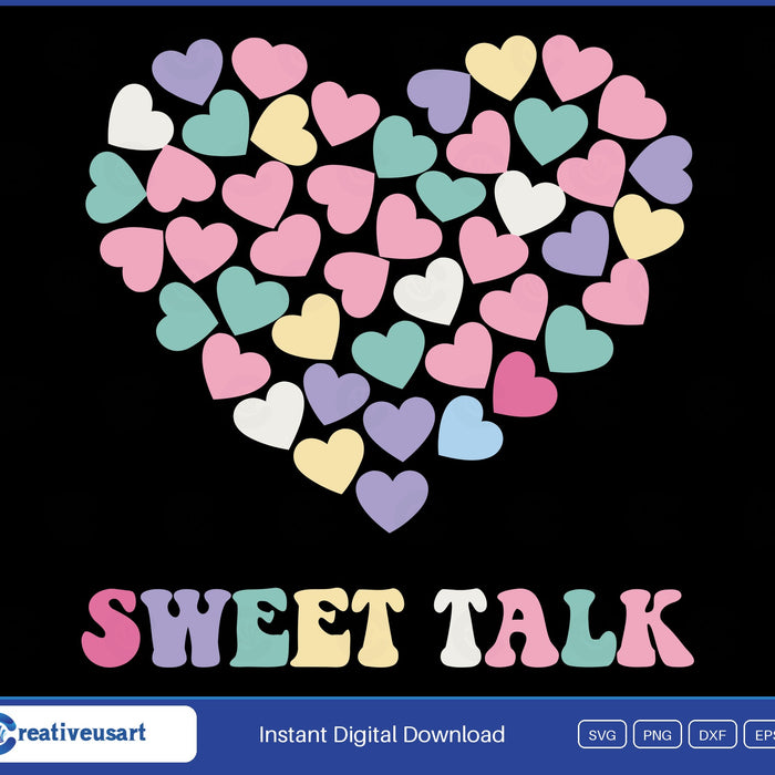 Sweet Talk candy heart mosaic SVG, one big heart made of pastel candy hearts
