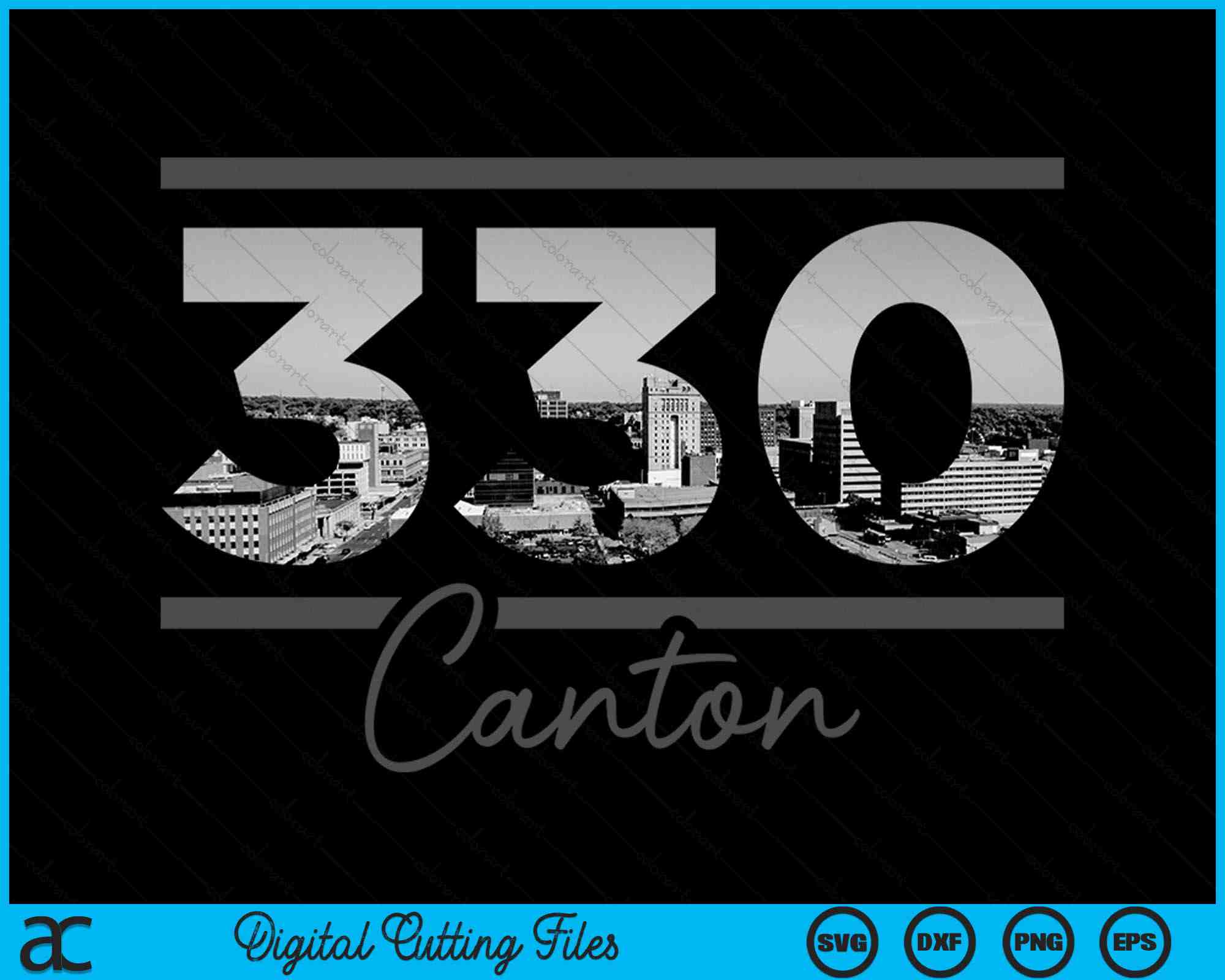 Area Code 330 Canton 330 Area Code Skyline Ohio Vintage SVG Digital Cutting Files ...