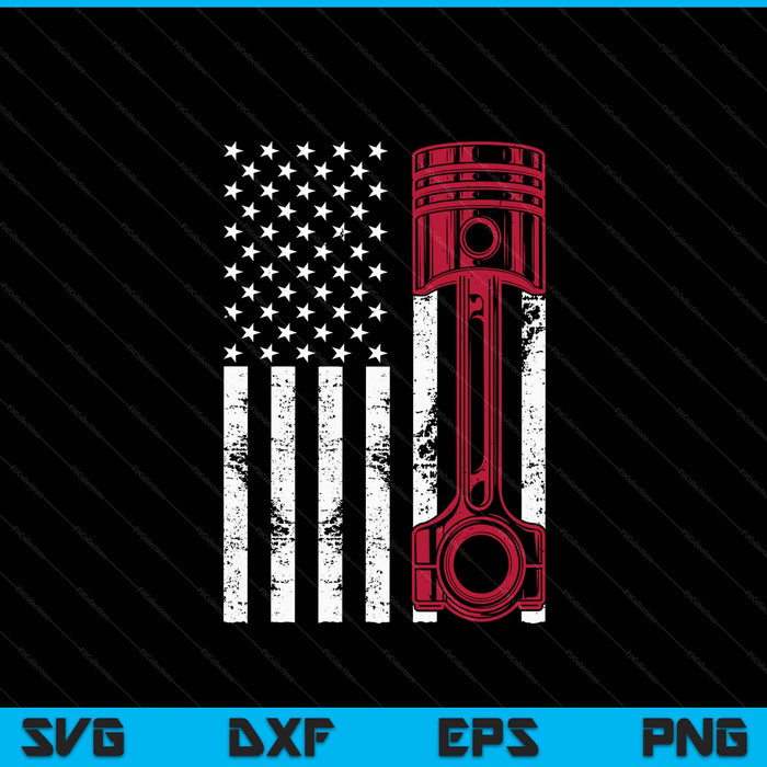 Car Enthusiast American Flag Piston Muscle Car SVG PNG Digital Printable Files
