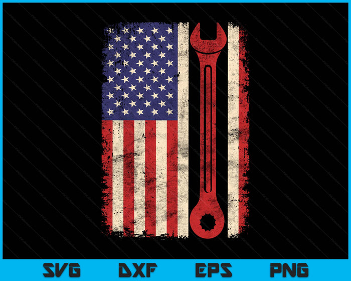 Car Mechanic Wrench Workshop Tools US American Flag SVG PNG Digital Printable Files