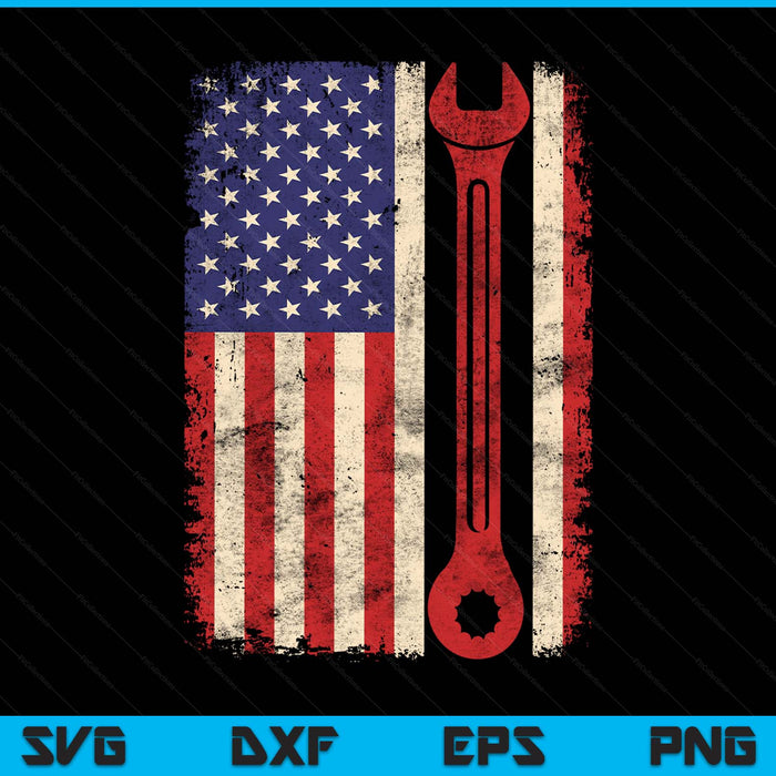 Car Mechanic Wrench Workshop Tools US American Flag SVG PNG Digital Printable Files