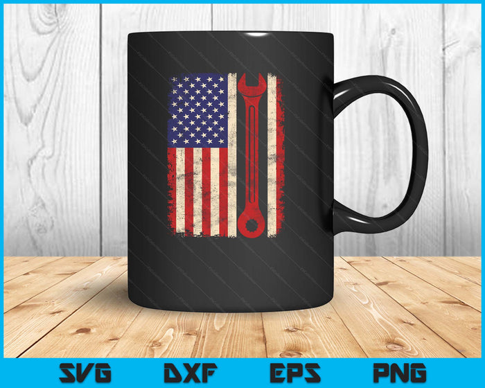 Car Mechanic Wrench Workshop Tools US American Flag SVG PNG Digital Printable Files