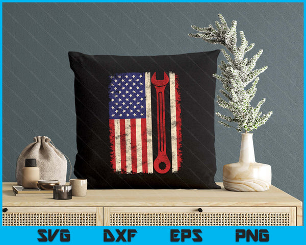 Car Mechanic Wrench Workshop Tools US American Flag SVG PNG Digital Printable Files