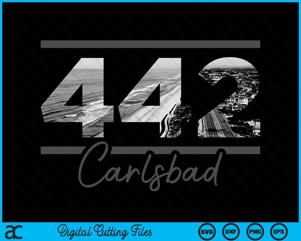 Carlsbad 442 Netnummer Skyline Californië Vintage SVG PNG digitale snijbestanden