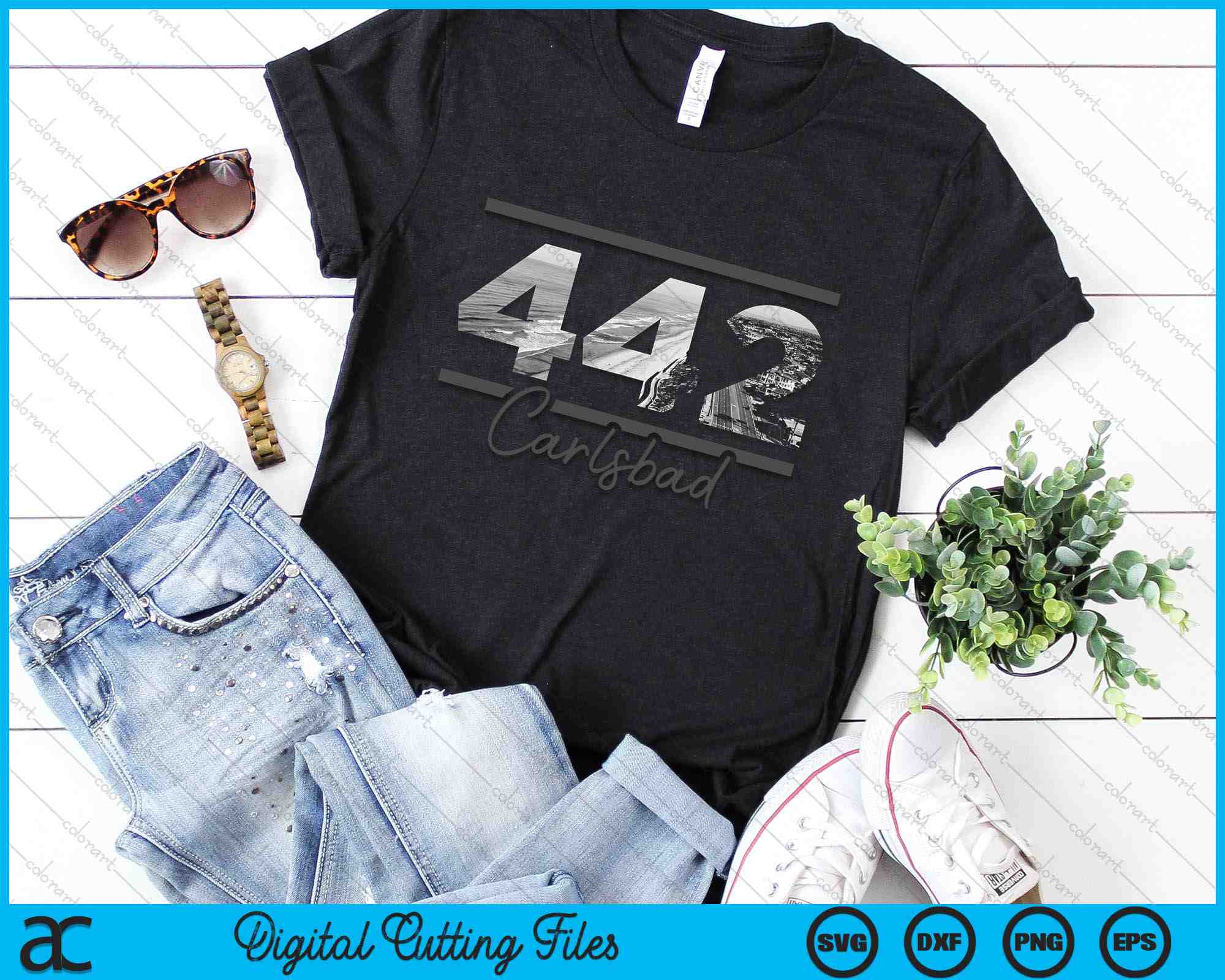 Carlsbad 442 Area Code Skyline California Vintage SVG Cutting Files ...