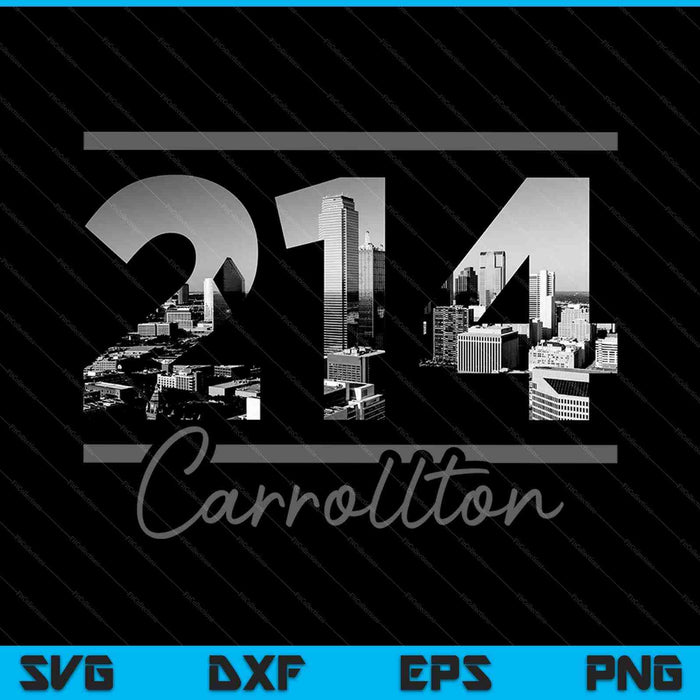Carrollton 214 Netnummer Skyline Texas Vintage SVG PNG Snijden afdrukbare bestanden