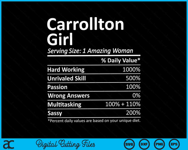 Carrollton Girl TX Texas Funny City Home Roots SVG PNG Digital Cutting File