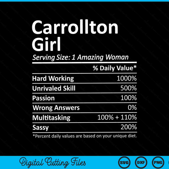 Carrollton Girl TX Texas Funny City Home Roots SVG PNG Digital Cutting File