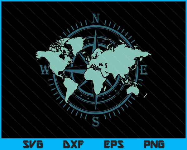 Cartography Traveler Travelling Compass World Map SVG PNG Digital Printable Files