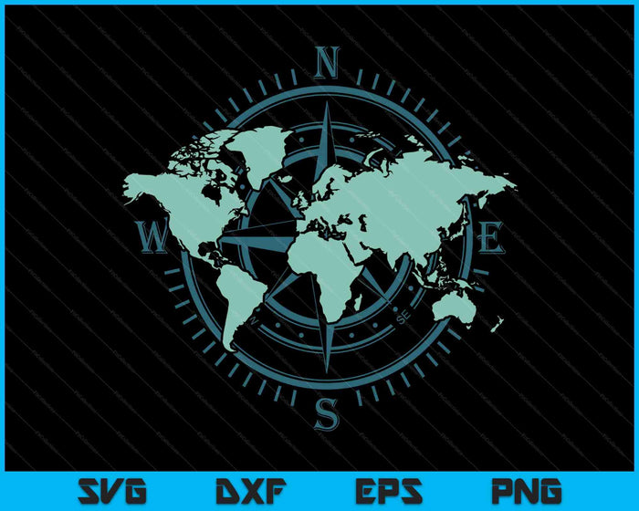 Cartography Traveler Travelling Compass World Map SVG PNG Digital Printable Files