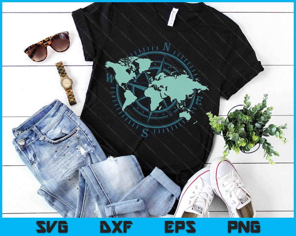 Cartography Traveler Travelling Compass World Map SVG PNG Digital Printable Files