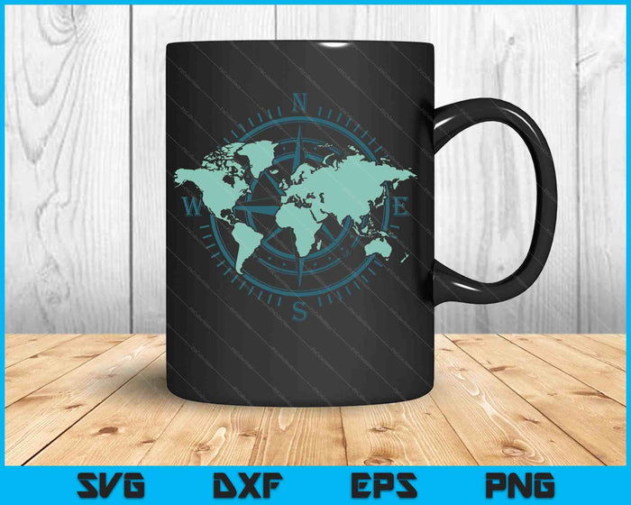 Cartography Traveler Travelling Compass World Map SVG PNG Digital Printable Files