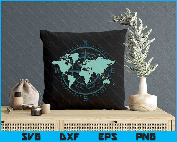 Cartography Traveler Travelling Compass World Map SVG PNG Digital Printable Files