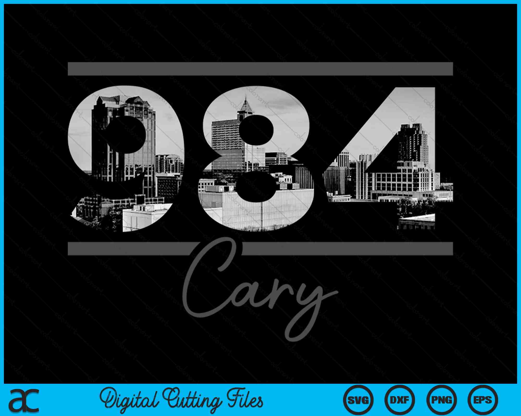 Area Code 984 Cary 984 Area Code Skyline North Carolina Vintage SVG Cutting Files ...