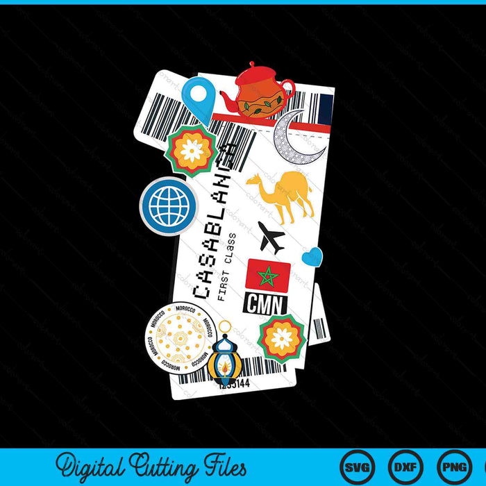 Casablanca Air Ticket Boarding Pass Plane Morroco Travel SVG PNG Digital Printable Files