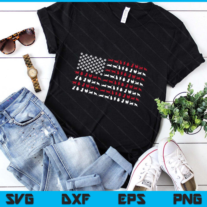 Cat American Flag USA Paws Patriotic SVG PNG Digital Printable Files