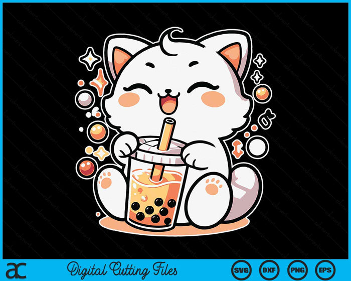 Cat Boba Tea Bubble Tea Anime Kawaii SVG PNG Digital Cutting Files