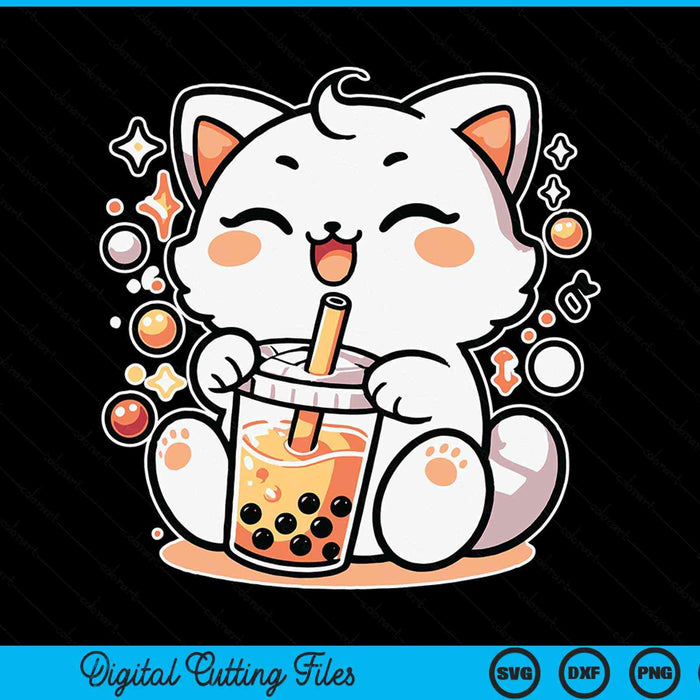 Cat Boba Tea Bubble Tea Anime Kawaii SVG PNG Digital Cutting Files