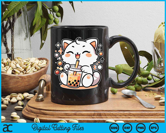 Cat Boba Tea Bubble Tea Anime Kawaii SVG PNG Digital Cutting Files