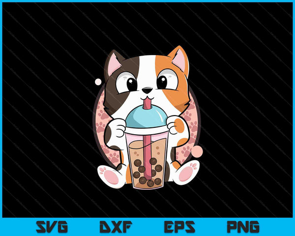 Kat Boba Tea Bubble Tea Anime Kawaii Neko SVG PNG digitale snijbestanden