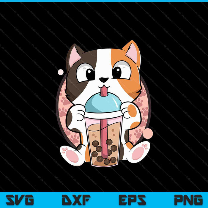 Cat Boba Tea Bubble Tea Anime Kawaii Neko SVG PNG Digital Cutting Files