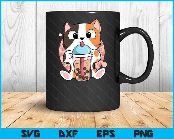 Kat Boba Tea Bubble Tea Anime Kawaii Neko SVG PNG digitale snijbestanden