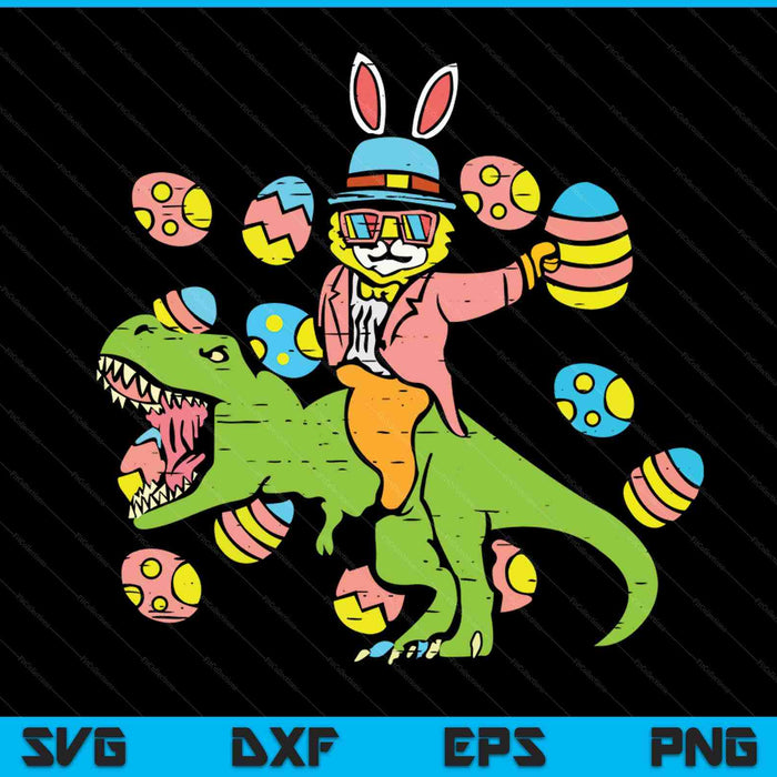 Cat Easter Bunny Riding Dino Trex Egg Hunt Dinosaur SVG PNG Digital Cutting Files