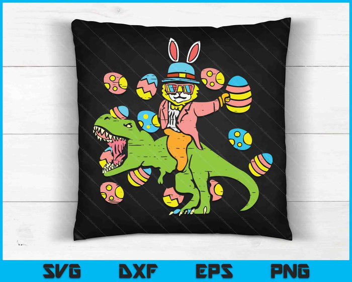 Cat Easter Bunny Riding Dino Trex Egg Hunt Dinosaur SVG PNG Digital Cutting Files