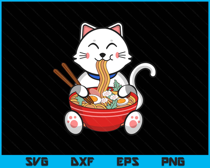 Cat Eating Ramen Kawaii Japanese Noodles Anime Foodie SVG PNG Digital Printable Files