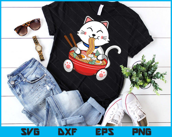 Cat Eating Ramen Kawaii Japanese Noodles Anime Foodie SVG PNG Digital Printable Files