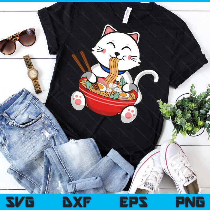 Cat Eating Ramen Kawaii Japanese Noodles Anime Foodie SVG PNG Digital Printable Files