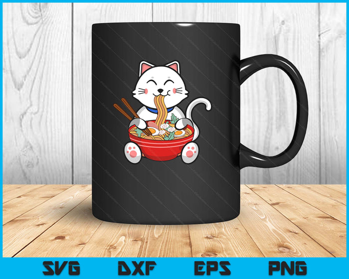 Cat Eating Ramen Kawaii Japanese Noodles Anime Foodie SVG PNG Digital Printable Files