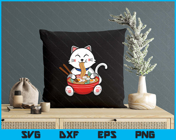 Cat Eating Ramen Kawaii Japanese Noodles Anime Foodie SVG PNG Digital Printable Files