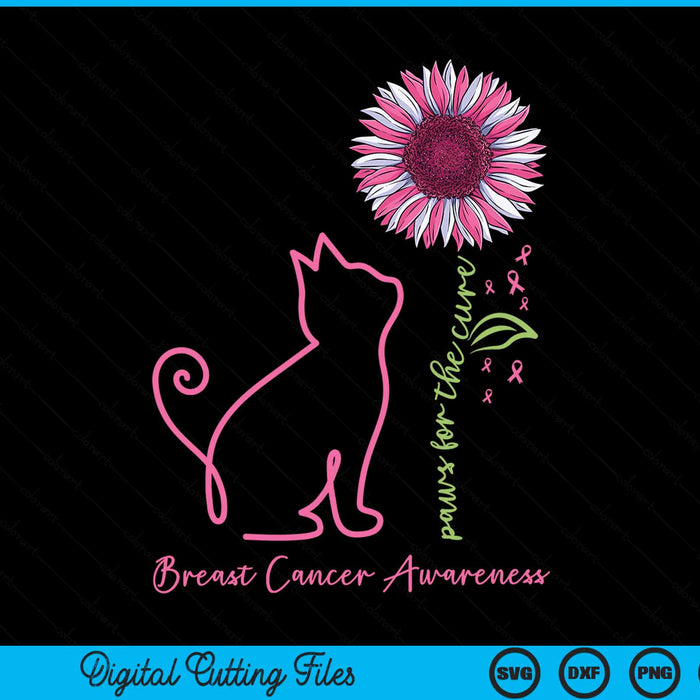 Cat Flower Paws For The Cure Breast Cancer Awareness Support Gift SVG PNG Digital Cutting File