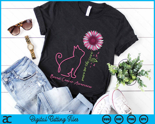 Cat Flower Paws For The Cure Breast Cancer Awareness Support Gift SVG PNG Digital Cutting File - on a t-shirt