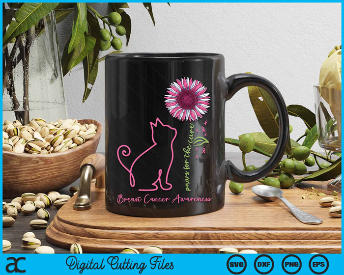 Cat Flower Paws For The Cure Breast Cancer Awareness Support Gift SVG PNG Digital Cutting File