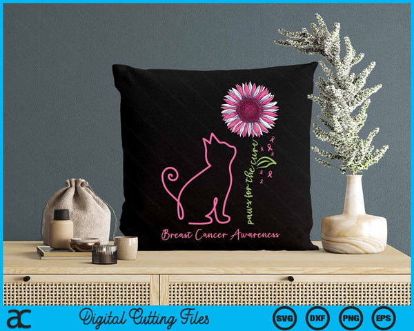 Cat Flower Paws For The Cure Breast Cancer Awareness Support Gift SVG PNG Digital Cutting File