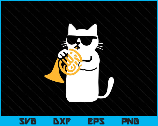 Cat French Horn Funny Cat Lover SVG PNG Digital Printable Files