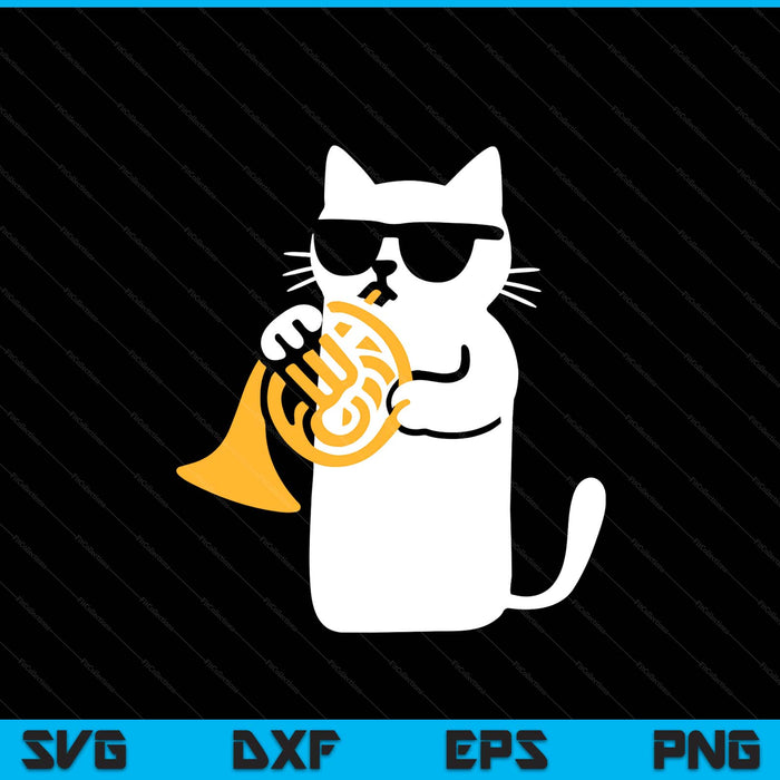 Cat French Horn Funny Cat Lover SVG PNG Digital Printable Files