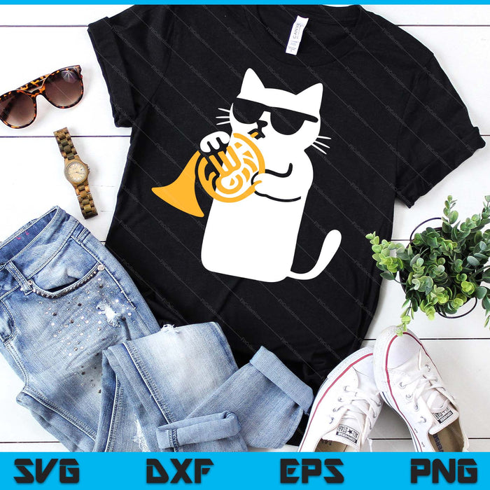 Cat French Horn Funny Cat Lover SVG PNG Digital Printable Files