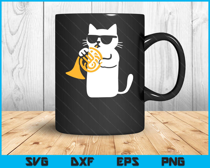 Cat French Horn Funny Cat Lover SVG PNG Digital Printable Files