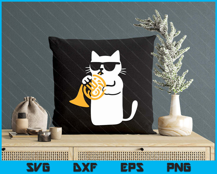Cat French Horn Funny Cat Lover SVG PNG Digital Printable Files