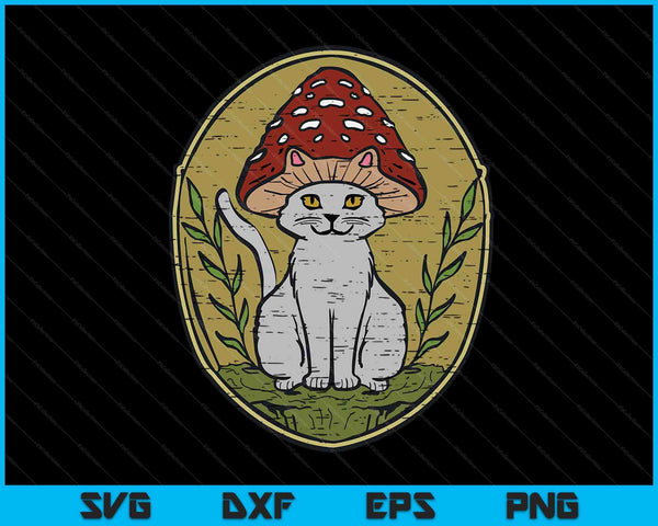 Cat mushroom vintage cottagecore aesthetic SVG cut file