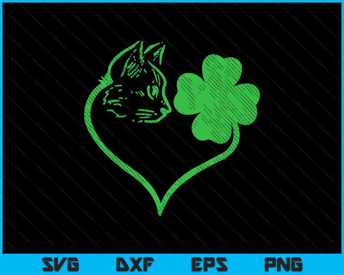 Cat Silhouette Shamrock St Patricks Day Kitten Lover Pet SVG PNG Digital Printable Files