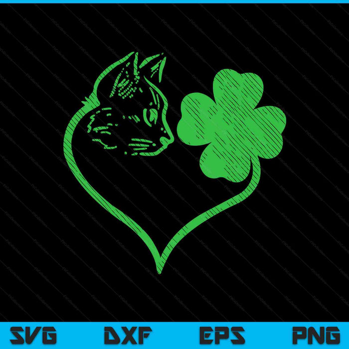 Cat Silhouette Shamrock St Patricks Day Kitten Lover Pet SVG PNG Digital Printable Files