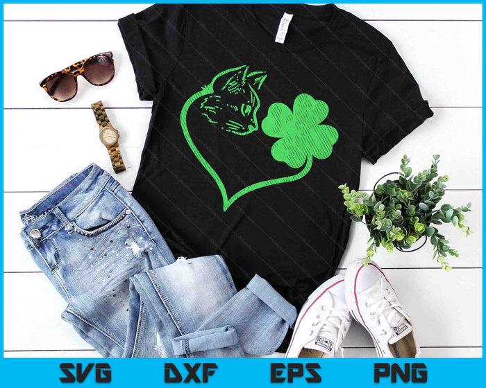 Cat Silhouette Shamrock St Patricks Day Kitten Lover Pet SVG PNG Digital Printable Files