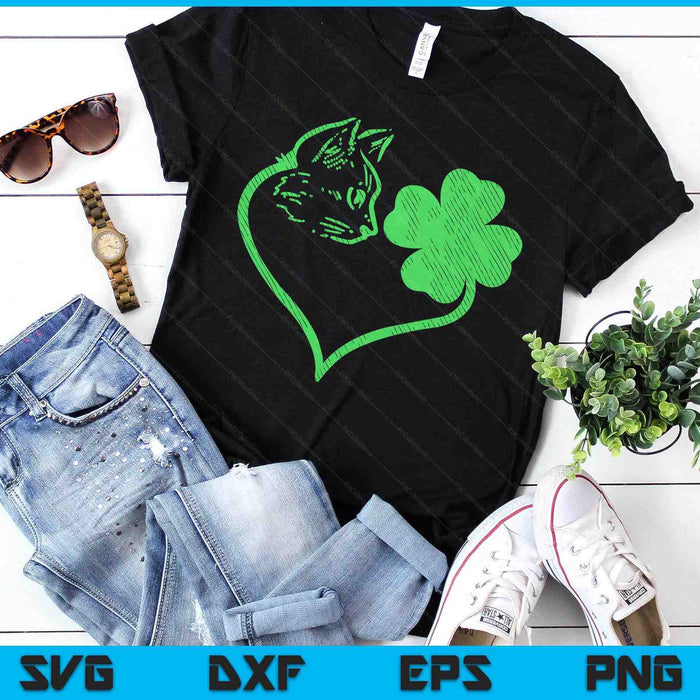 Cat Silhouette Shamrock St Patricks Day Kitten Lover Pet SVG PNG Digital Printable Files