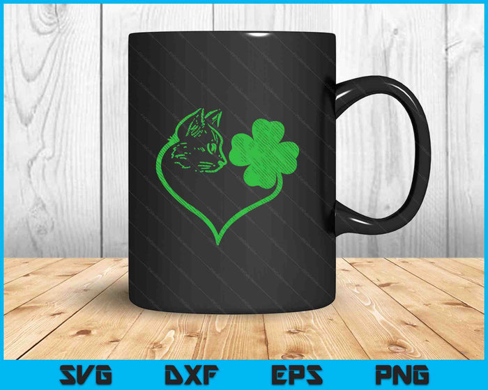 Cat Silhouette Shamrock St Patricks Day Kitten Lover Pet SVG PNG Digital Printable Files