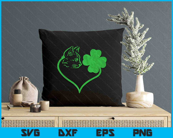 Cat Silhouette Shamrock St Patricks Day Kitten Lover Pet SVG PNG Digital Printable Files